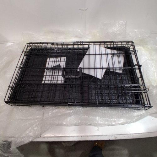 YAHEETECH DOUBLE DOOR COLLAPSIBLE METAL DOG KENNEL WITH REMOVABLE TRAY AND DIVIDER FOR PUPPIES - 30" X 17.5" X 20" - BLACK (MODEL: 593335) image 2