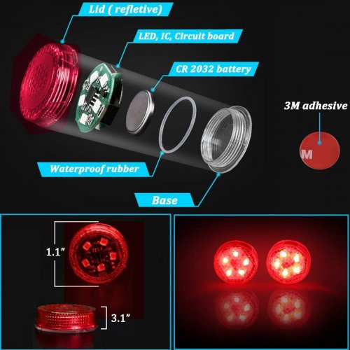 4PK BOTEPON UNIVERSAL WIRELESS CAR DOOR LED WARNING LIGHTS, STROBE LIGHTS FOR ANTI REAR-END COLLISION - RED image 2