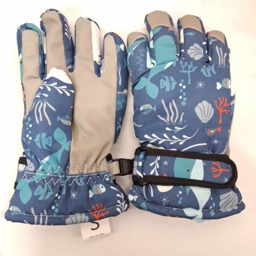 2PC PATTERNED GLOVES WITH TEXTURED GRIPS - SMALL - BLUE/TAN image 2