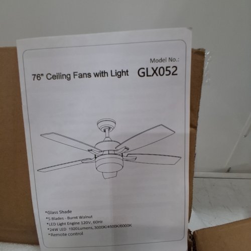 OHNIYOU LARGE CEILING FAN WITH LIGHT AND REMOTE - 76" - BLACK (MODEL: GLX052 ) image 2