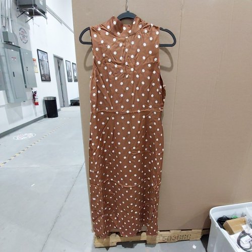FRENCH CONNECTION ENNIS SATIN BOW NECK POLKA DOT MIDI DRESS - 12 - CAFE BROWN / PORCELAIN CREAM (STYLE: 71ZHK) image 2