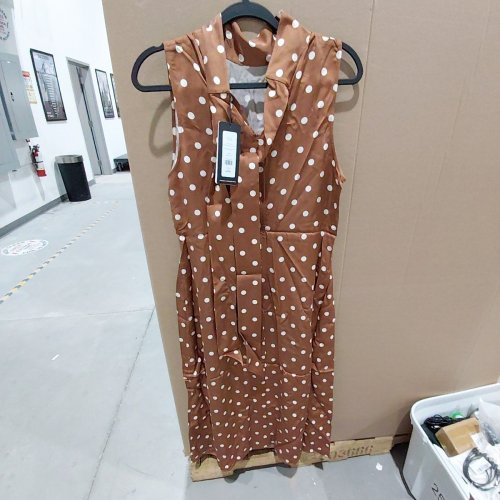 FRENCH CONNECTION ENNIS SATIN BOW NECK POLKA DOT MIDI DRESS - 12 - CAFE BROWN / PORCELAIN CREAM (STYLE: 71ZHK) image 4