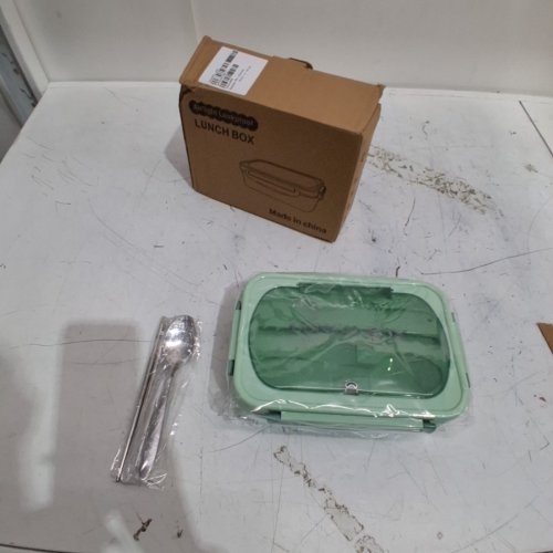 KIDSJOY MICROWAVE SAFE LEAKPROOF BENTO BOX WITH UTENSILS - 34OZ TOTAL - GREEN/TEAL (MODEL : 06979335780717) image 3