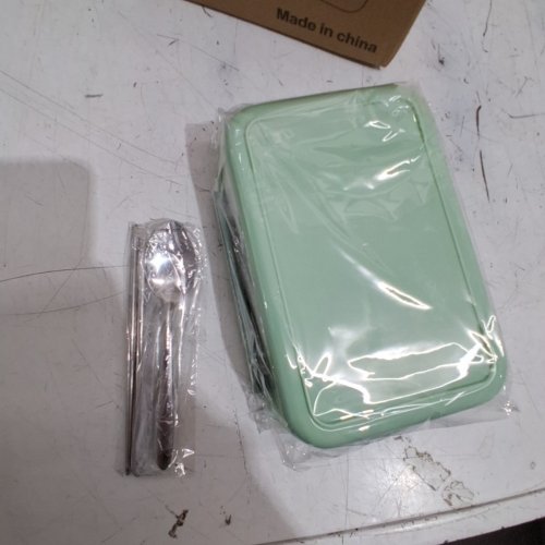 KIDSJOY MICROWAVE SAFE LEAKPROOF BENTO BOX WITH UTENSILS - 34OZ TOTAL - GREEN/TEAL (MODEL : 06979335780717) image 4
