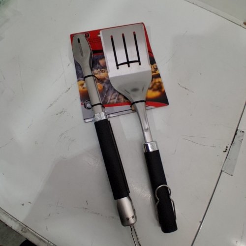 2PC WEBER PRECISION GRILL TONGS AND SPATULA SET FOR BBQ - STAINLESS STEEL/BLACK (MODEL: 6771) image 2