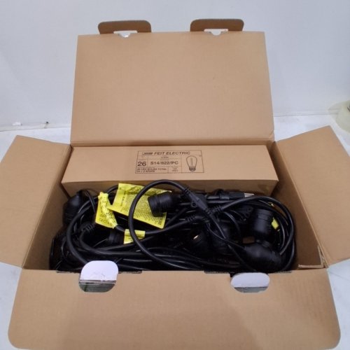 FEIT ELECTRIC WEATHERPROOF LED 24-LIGHT STRING LIGHTS WITH 2 SPARE LIGHTBULBS - 48FT - BLACK (MODEL: 1603293) image 2
