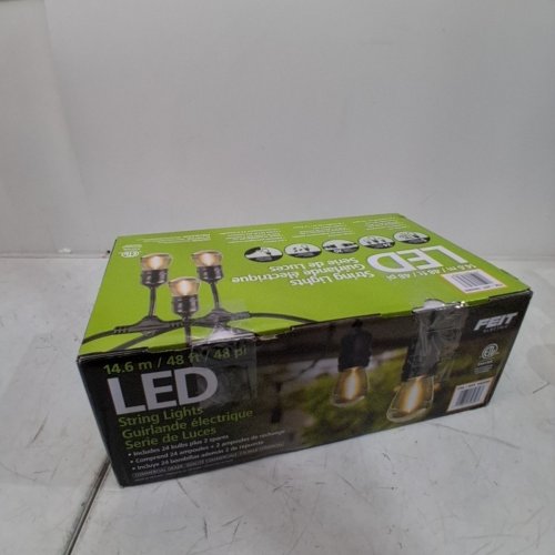 FEIT ELECTRIC WEATHERPROOF LED 24-LIGHT STRING LIGHTS WITH 2 SPARE LIGHTBULBS - 48FT - BLACK (MODEL: 1603293) image 3