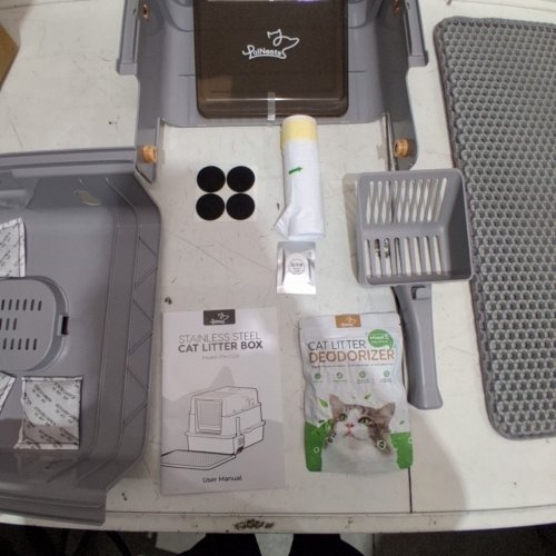 PALNESTS PRO-STAINLESS STEEL LITTER BOX WITH LID, LITTER CATCHING MAT AND SCOOP - EXTRA LARGE (23.8" X 16" X 15.55")- GREY/SILVER (MODEL: PN-CL01) image 3