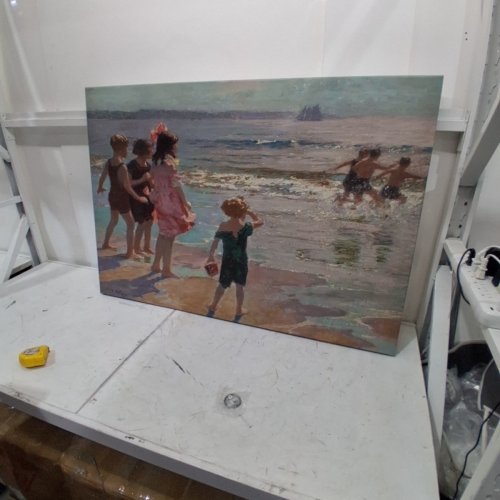 CHILDREN AT THE SHORE CANVAS WALL ART - 48" X 33.5" - MULTICOLOUR image 4