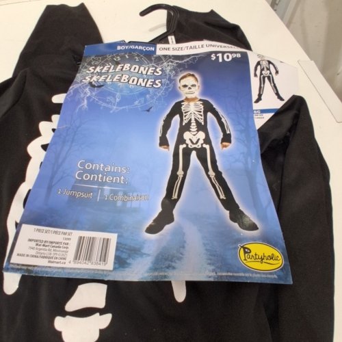 BOYS PARTYHOLIC SKELEBONES COSTUME JUMPSUIT - ONE SIZE - BLACK / WHITE image 3