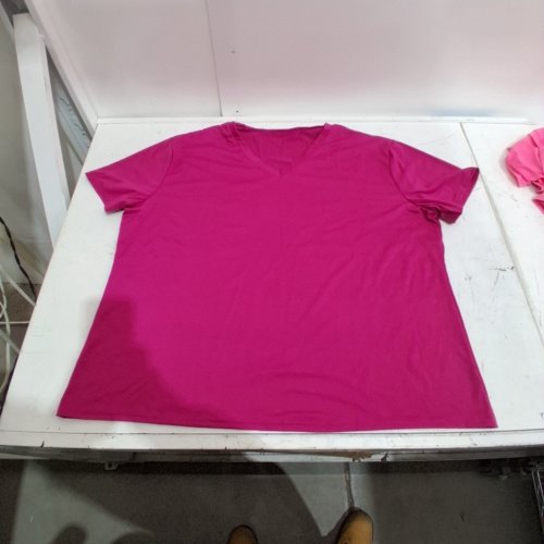 WOMENS BASIC V-NECK SHORT SLEEVE T-SHIRT - 2XL - DARK PINK image 2