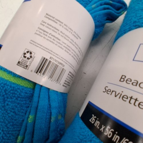 2PK MAINSTAYS BEACH TOWEL - 28" X 56" - BLUE/GREEN STRIPE image 2