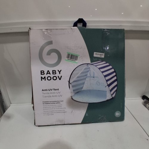 BABY MOOV COLLAPSIBLE FOLDABLE ANTI-UV TENT WITH VELCRO DOOR AND CARRY BAG - 36" X 34" X 39" - UPF 50+ - BLUE AND WHITE STRIPES image 3