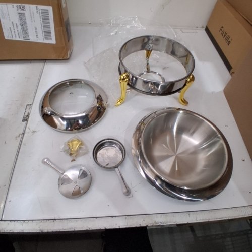 STAINLESS STEEL ROUND BUFFET CHAFER -- SILVER / GOLD image 5