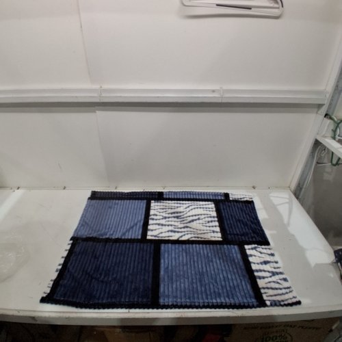 BLUE BLOCK-PATCHWORK SMALL THROW FLEECE BLANKET - 27" X 39"- BLUE/BLACK image 3