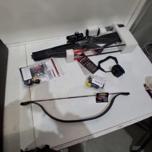 BARNETT WILDCAT CRX LIGHTWEIGHT TATICAL RECURVE CROSSBOW WITH RED/GREEN 3 DOT SCOPE, QUICK DETACH QUIVER & 2 HEADHUNTER BOLTS - 280 FPS - 66LBS - BLACK/RED (MODEL: BAR78232) image 2