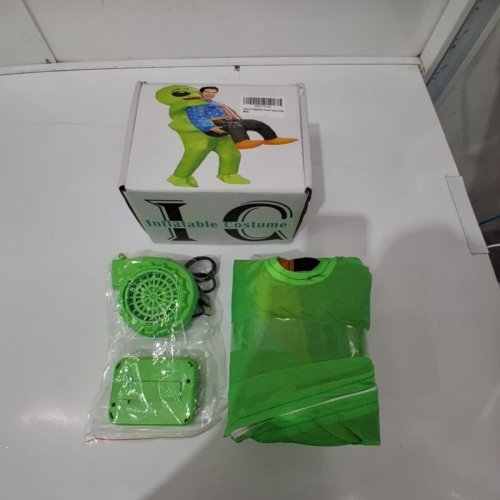 ALIEN INFLATABLE COSTUME WITH BATTERY POWERED AIR PUMP - ONE SIZE FITS MOST - GREEN/BLACK/BLUE image 3