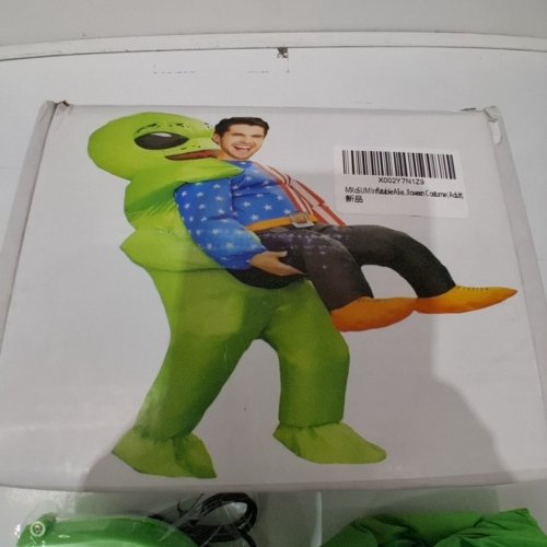 ALIEN INFLATABLE COSTUME WITH BATTERY POWERED AIR PUMP - ONE SIZE FITS MOST - GREEN/BLACK/BLUE image 4