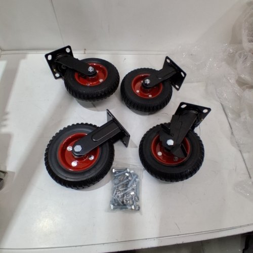 4PK STEELEX 8" RUBBER SWIVEL HEAVY DUTY INDUSTRIAL CASTER WHEEL - RED/BLACK (MODEL: D2581) image 2