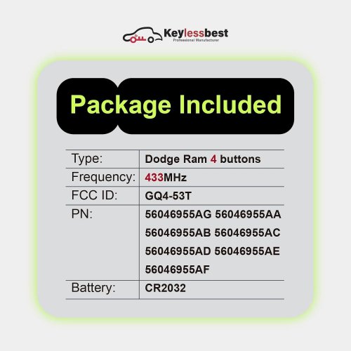 2PK REPLACEMENT CAR KEY FOB FOR 2013-2019 DODGE RAM 1500 CLASSIC - BLACK (MODEL: GQ4-53T) image 2