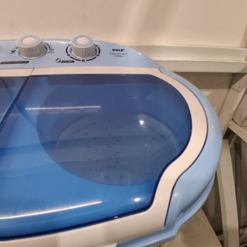 PYLE PURE CLEAN 2-IN-1 MINI PORTABLE WASHER & DRYER MACHINE - 250W - 24" X 22" X 14" - WHITE/BLUE (MODEL : PUCWM22) image 7