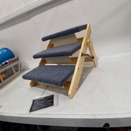 WOODEN 3-STEP NON-SLIP PET STAIRS - 14" X 22" X 16" - NATURAL / BLUE (MODEL: ZD-25DOG01) image 2