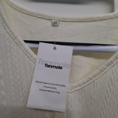 WOMEN'S TANMOLO LONG SLEEVE BLOUSE V-NECK TOP - MEDIUM - CREAM image 2