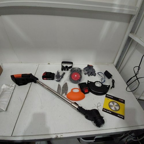 UNBRANDED LITHIUM ELECTRIC WEED WACKER WITH ACCESSORIES - 24V - ORANGE/BLACK image 3