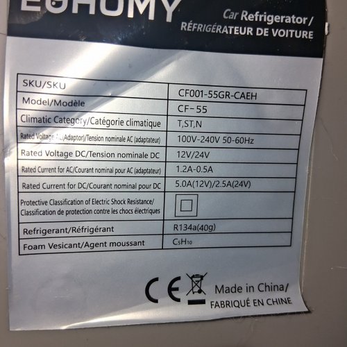 EUHOMY 12 VOLT CAR REFRIGERATOR- 35L - (MODEL:CF001) image 8