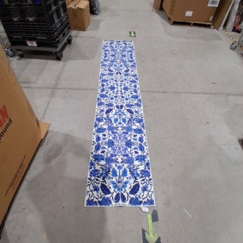 EVERGRACE BOHO FLORAL FAUX WOOL INDOOR AREA RUG WITH NON-SLIP BACKING - 2FT X 8FT - BLUE FLORAL image 3
