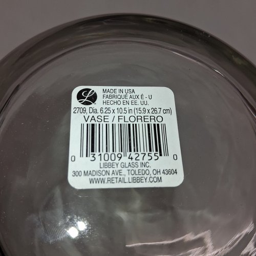 LIBBEY GLASS VASE - 6.25" X 10.5" - CLEAR (ITEM: 2709) image 2