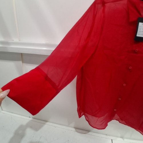 WOMEN'S BARILOCHE SHEAR BUTTON-UP COLLARED SHIRT - SMALL / MEDIUM - 38 - RED (STYLE: BREZA) image 3