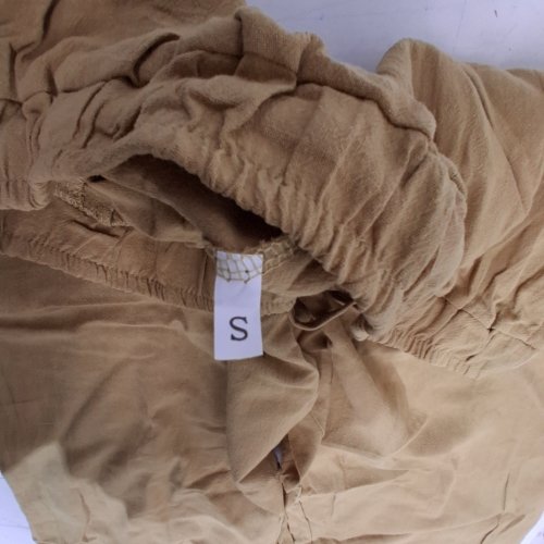 WOMEN'S KHAKI DRAWSTRING WIDE LEG LINEN PANTS - SMALL - TAN image 3
