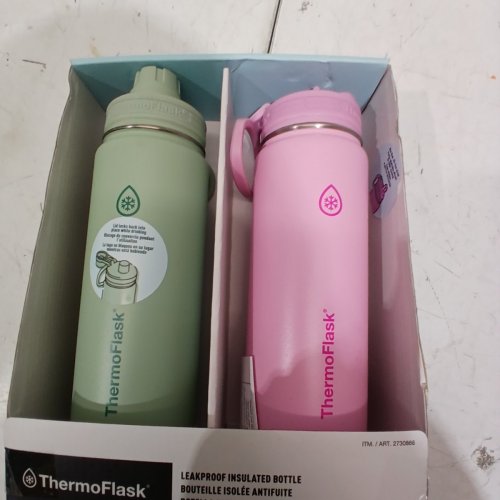 2PC THERMOFLASK INSULATED BOTTLES - 24 OZ / 710 ML EACH - PINK/GREEN (MODEL: 2730866) image 2