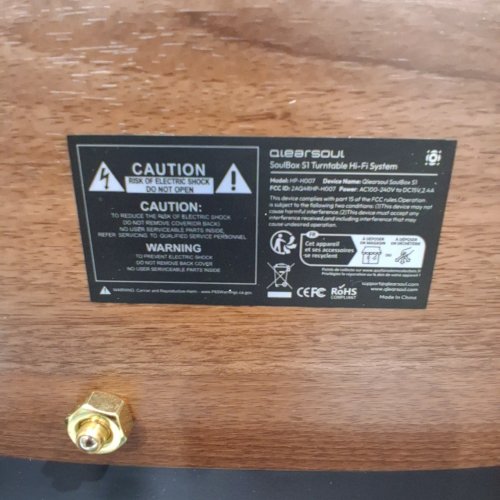 QLEARSOUL SOULBOX S1 VINYL RECORD PLAYER WITH STEREO SPEAKERS, TURNTABLE WITH BUILT IN PRE-AMP & S SHAPED TONEARM - 33/45 RPM - BROWN/BLACK (MODEL: HP-H007) image 5