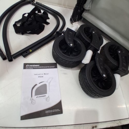 ECHOSMILE FOLDABLE ALL-TERRAIN DOG STROLLER WITH DUAL BRAKES - 135LB CAPACITY - GREY (MODEL: PPS068) image 3