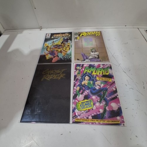4 ASSORTED MALIBU, MARVEL, DC, AND VALIANT COMIC BOOKS - ARCHER AD ARMSTRONG #17, ROBIN II THE JOKER'S WILD #1, GHOST RIDER #40, EX-MUTANTS #6 - VARIOUS AUTHORS image 2