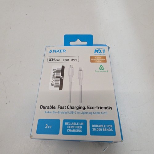 ANKER BIO-BRAIDED DURABLE USB-C TO LIGHTNING CHARGE CABLE - 3FT - WHITE (MODEL: A80B5H21-1) image 3