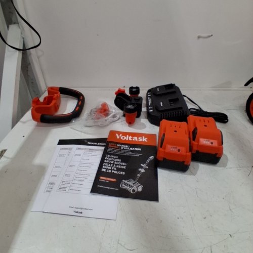 VOLTASK CORDLESS ELECTRIC SNOW SHOVEL WITH CHARGER AND LED LIGHTS - 16" - 48V - BLACK/ORANGE (MODEL: CSS004-160) image 5