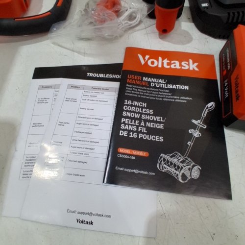 VOLTASK CORDLESS ELECTRIC SNOW SHOVEL WITH CHARGER AND LED LIGHTS - 16" - 48V - BLACK/ORANGE (MODEL: CSS004-160) image 6