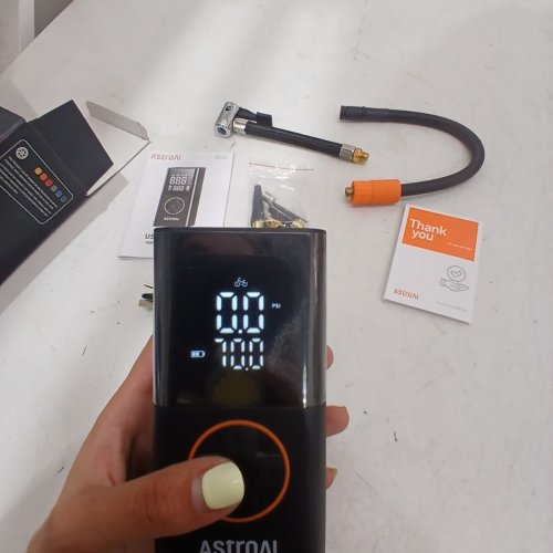 ASTROAI L7 TIRE INFLATOR PORTABLE AIR COMPRESSOR - 150PSI, AIR PUMP WITH LED LIGHTS, PRESSURE GAUGE, AUTO SHUT-OFF - ORANGE (MODEL: AIRUN L7) image 3