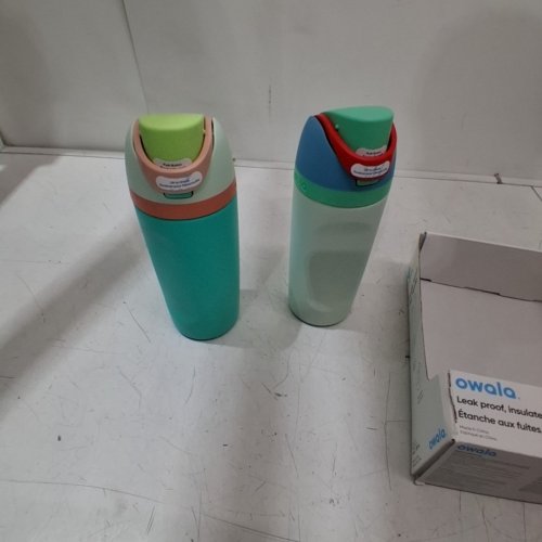 2PK OWALA FREESIP STAINLESS STEEL WATER BOTTLES WITH STRAWS - 16OZ - BLUE/GREEN (MODEL: 2856617) image 2