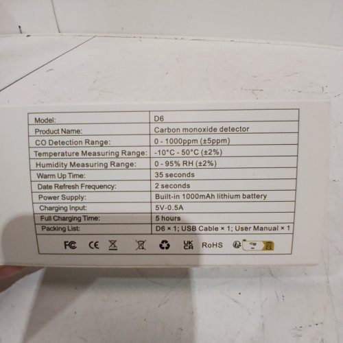 5-IN-1 MINI CARBON MONOXIDE AND AIR QUALITY DETECTOR - BLACK- (MODEL: D6) image 3