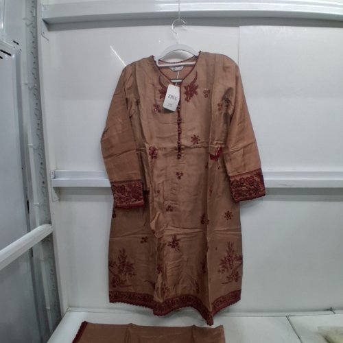 3PC ZIVA EMBROIDERED TUNIC AND PANTS SET - 11/12 - TAN/BURGUNDY image 2