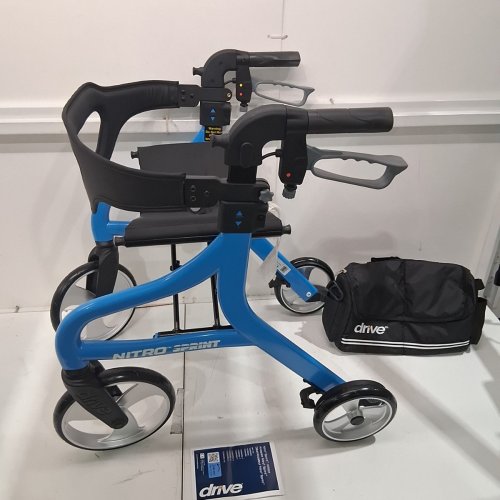 DRIVE MEDICAL NITRO SPRINT FOLDABLE ROLLATOR WALKER WITH SEAT - SUPPORTS UP TO 350LBS - BLUE (MODEL: 102662BL-T) image 2