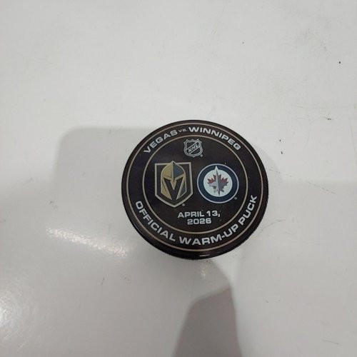 NHL OFFICIAL VEGAS GOLDEN KNIGHTS VS WINNIPEG JETS APRIL 13 2026 WARM-UP PUCK - BLACK image 2