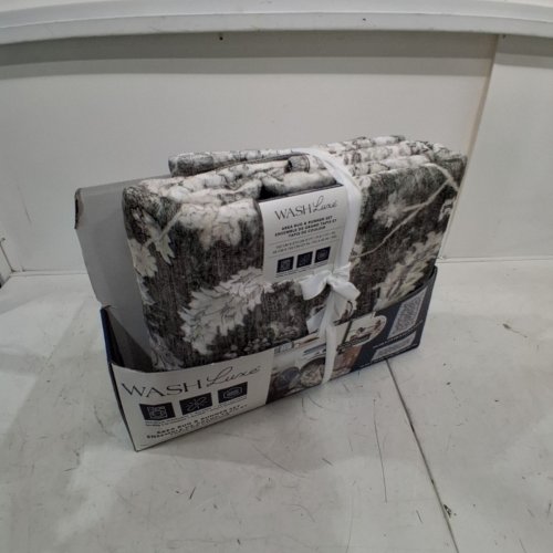 2PC WASHLUXE MACHINE WASHABLE AREA RUG & RUNNER SET - 5FT X 7FT / 27" X 60" - GREY / WHITE (MODEL: 2046294) image 3