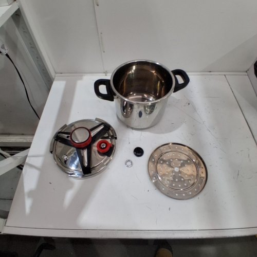 BREERAINZ ONE-HAND LOCKING STAINLESS STEEL PRESSURE COOKER POT W/EXTRA GLASS LID TIMER - 8.45QT - SILVER image 2