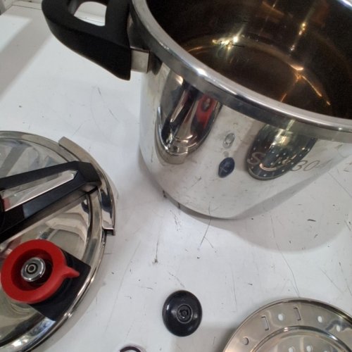 BREERAINZ ONE-HAND LOCKING STAINLESS STEEL PRESSURE COOKER POT W/EXTRA GLASS LID TIMER - 8.45QT - SILVER image 3