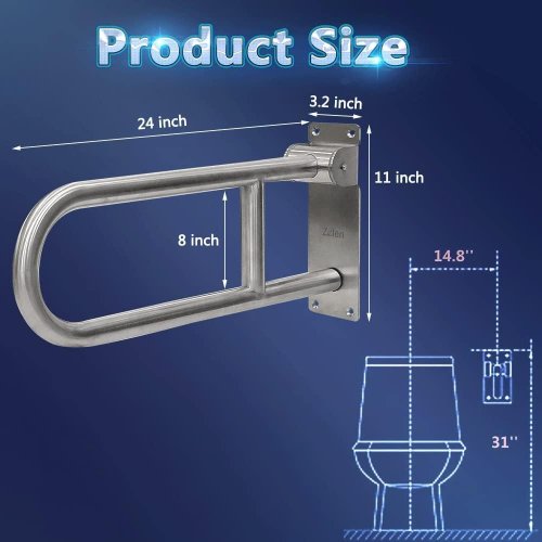 ZELEN STAINLESS STEEL FLUP-UP HANDICAP SAFETY GRAB BAR (MODEL: PT-WY-08) image 2
